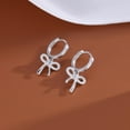 thumbnail image 5 of Faty-T Solid 925 Sterling Silver Bow Drop Hoop Earrings for Women Teens Bowknot Hoop Earrings Huggie Ribbon Earrings, 5 of 7