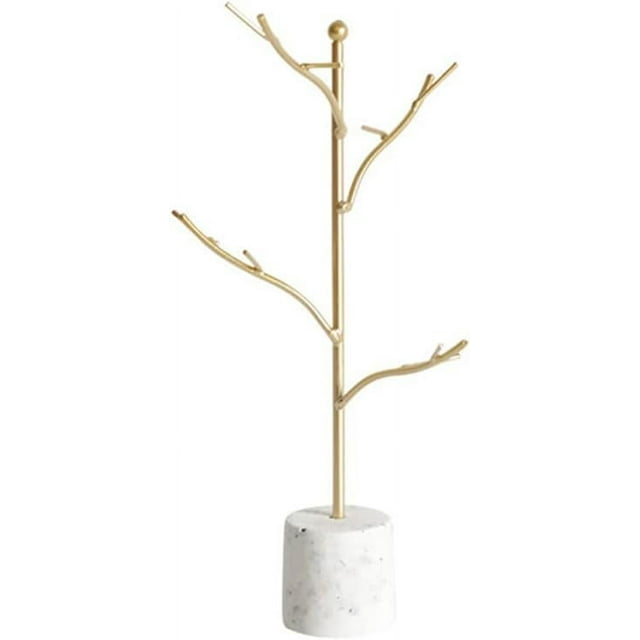 HUGFEGWE Metal Jewelry Organizer Necklace Holder Jewelry Stand, T Bar Jewelry Holder for Necklaces, Bracelets and Rings, Earring Holder,Jewelry Display Stand Rack with Marbled Base CA919-97157