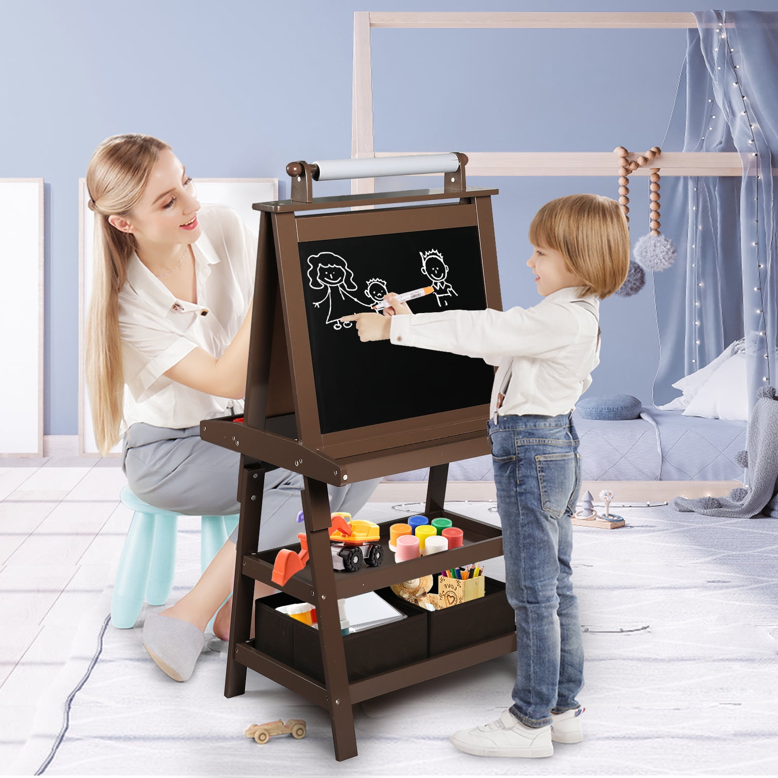 Valentine's Day Ealing Kids Art Easel, Easel For Kids 3 In 1 Kids Easel  With Paper Roll, Adjustable Height Chalkboard & Whiteboard For Kids  Toddlers Birthday Holiday Gifts.