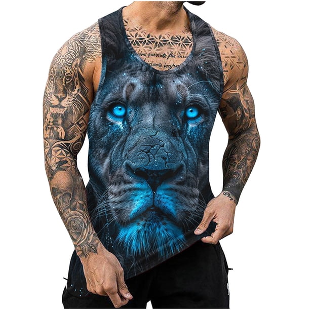 Mens Camisetas Algodón Impreso sin Mangas Chaleco Tanque, Cuello Redondo Casual para Al Aire Libre, Diario Y Primavera Verano Desgaste