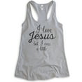 thumbnail image 1 of I Love Jesus But I Cuss A Little Tank Top, Ladies Racerback Tank Top, Cute Jesus Tank, Christian Tank, Heather Gray, Small, 1 of 3