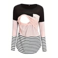 thumbnail image 3 of Pregnant Women's Stylish Boho Style Nursing Spliced ​​top Striped Long Sleeve Blouse With Split Chest Design Ofr Breastfeeding, 3 of 5