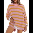 thumbnail image 1 of Conjunto de Pijama de Dos Piezas para Mujer, de Gran Tamaño, con Suéter A Rayas, Top de Larga y Pantalones Cortos. Naranja L, 1 of 5
