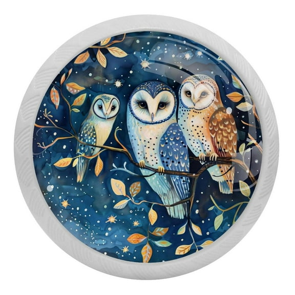 PhooArto Animal Owls Leaves 4 PCS Crystal Glass Cabinet Knobs, Drawer Kitchen Cabinets Dresser Cupboard Wardrobe Pulls Handle - Glowing in the Dark