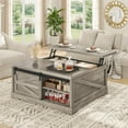 thumbnail image 3 of Itaar 39.4'' Lift Top Coffee Table with Storage, Farmhouse Coffee Tables for Living Room, Square Coffee Table with Large Hodden Compartment & 2 Drawrs & Adjustables Shelves (Gray), 3 of 18
