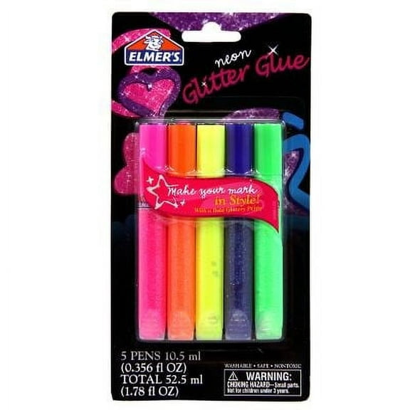 Elmer's Neon Glitter Glue Pens, 10.5 mL, Assorted Ink Colors, 5 Count, 12 Pack