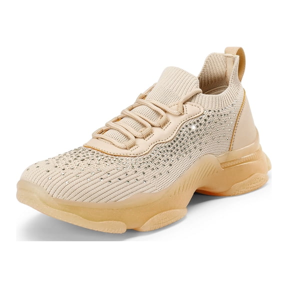 DREAM PAIRS Women's Fashion Sneakers Breathable Knitted Lightweight Arch Support Walking Platform Shoes Blush Multi-Crystal