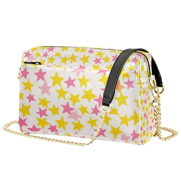 FORMRS Women Crossbody Purse with Chain Strap Vegan Leather Shoulder Handbag, White Stars Pattern