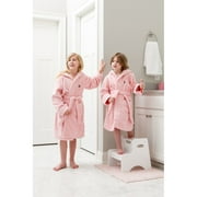 Linum Home Sweet Kids Turkish Cotton Terry Pink with Black Block Monogram Hooded Bathrobe Pink/Black Q Small