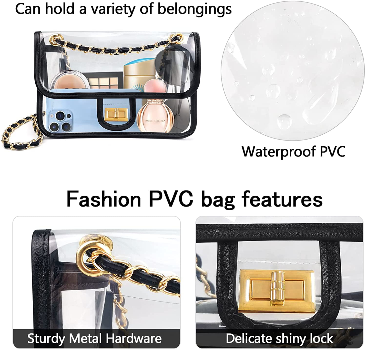 OllarKt Clear Purses For Women Small Clear Clutch Purse Clear  Crossbody Bag Stadium Approved Gold Rhinestone Embellished Evening Bag,  Gift for Women : Sports & Outdoors
