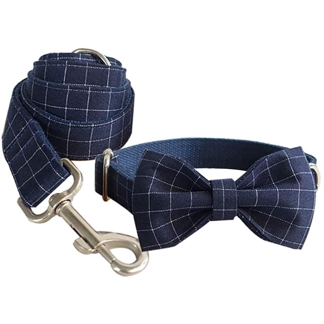 Collar azul a cuadros para perros y gatos con pajarita - Collar para mascotas con pajarita, corbatas ajustables para perros para fiestas y bodas, XL