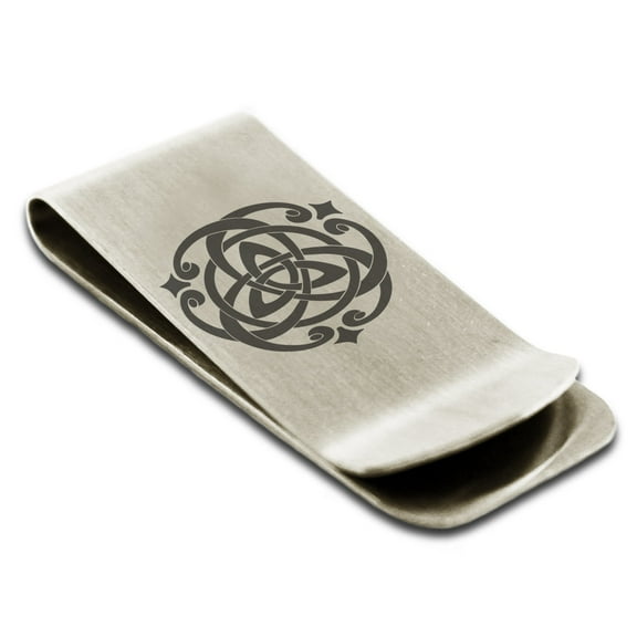 Tioneer Stainless Steel Celtic Triquetra Heart Knot Engraved Money Clip Credit Card Holder