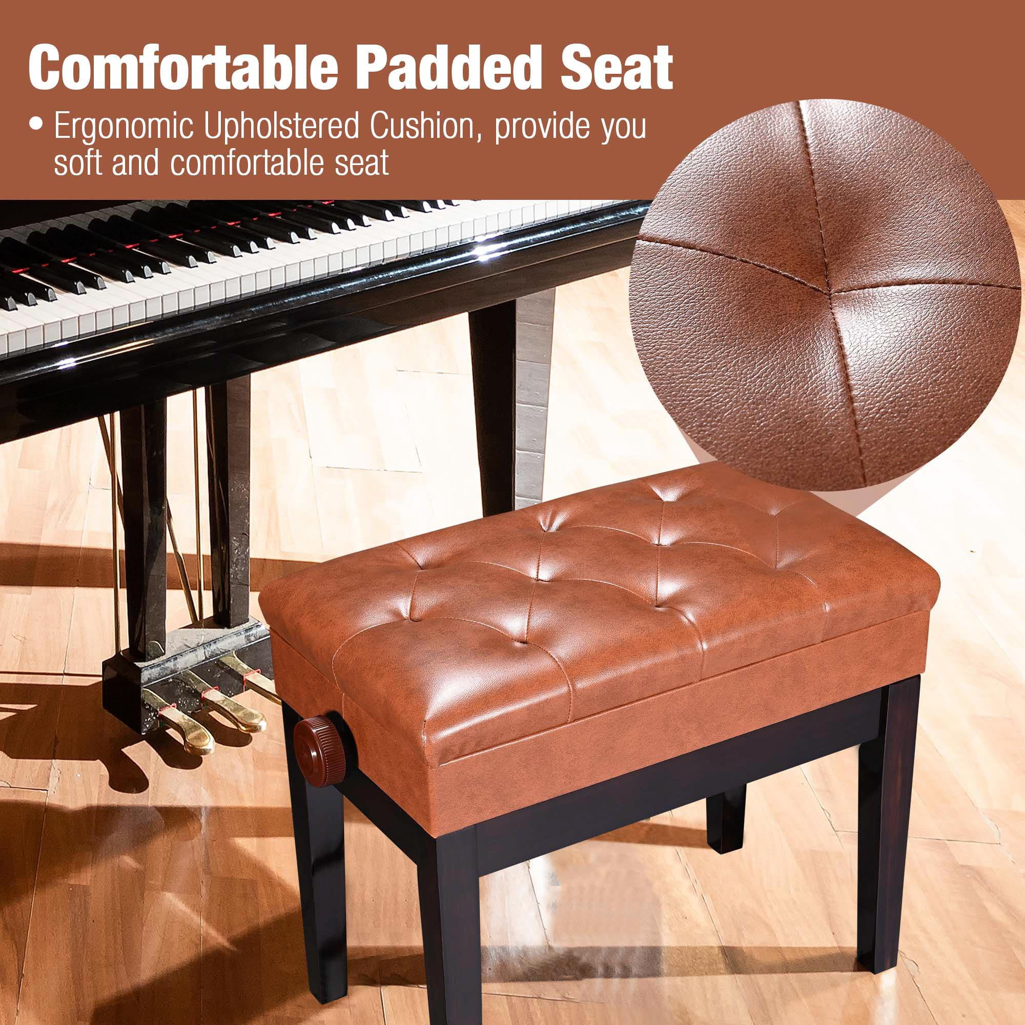 Yescom Piano Bench Adjustable Height PU Leather Padded Keyboard Organ Seat Throne Storage