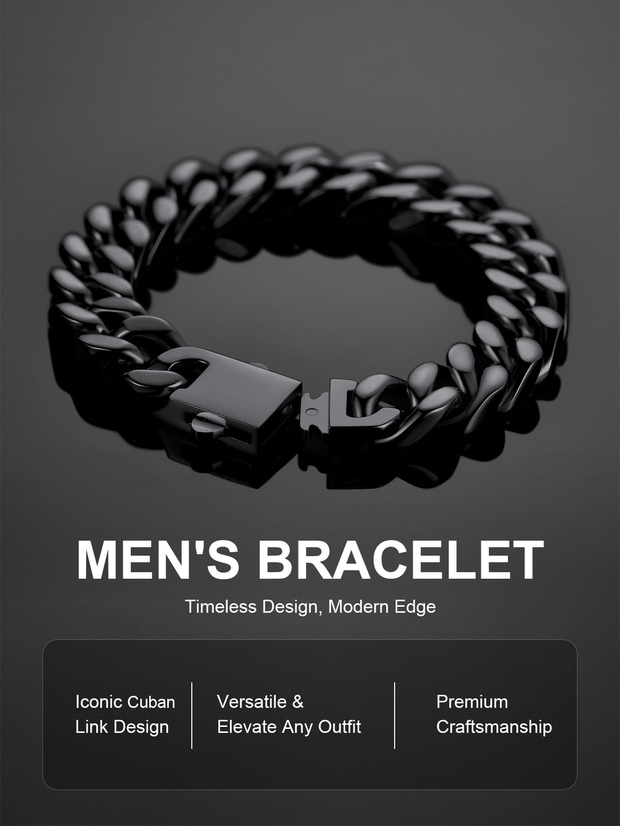ChainsProMax Stainless Steel Chunky Thick Bracelets 12mm Wide 8.3inch Curb Chain Bracelet for Men Black Bracelet