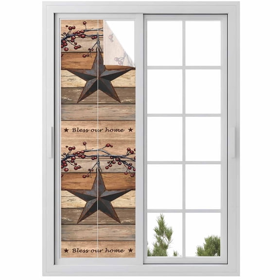 No Glue Heat Blocking Window Flims, Khaki Brown Texas Star Window Privacy Film Frosted, Retro Country Star Farmhouse Wooden Peep-proof Door Windows Tint for Bathroom, Dormitory, 17.7 x 78.7 Inches