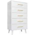 thumbnail image 2 of Aiho 5 Drawer Dresser, Tall Chest of Drawers Nightstand Storage Tower Storage Wooden Dresser for Living Room, Bedroom, Hallway - White, 2 of 9