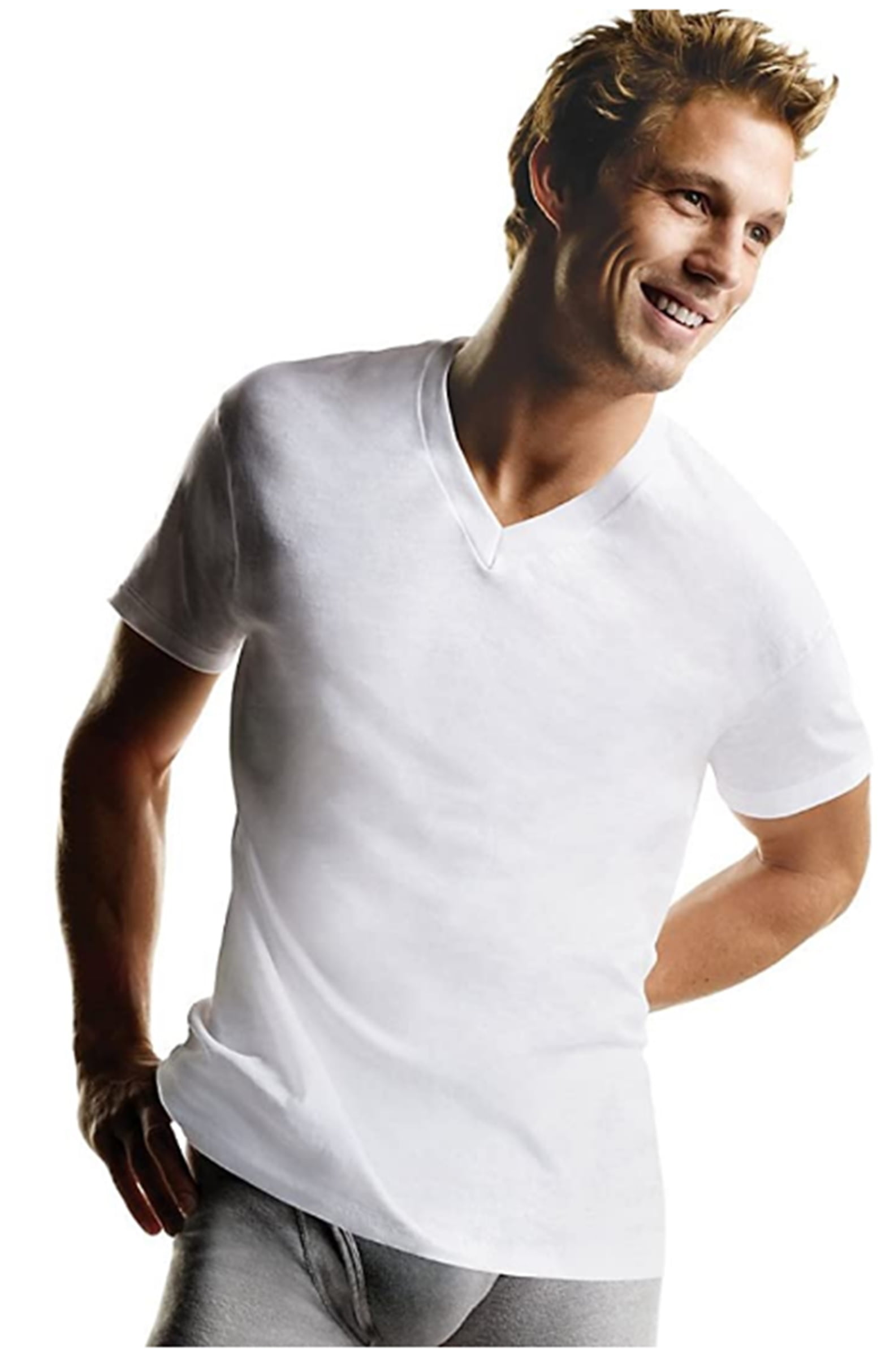 Men's ComfortSoft White V-Neck T-Shirt 6 + 3 Free Bonus Pack - Walmart.com