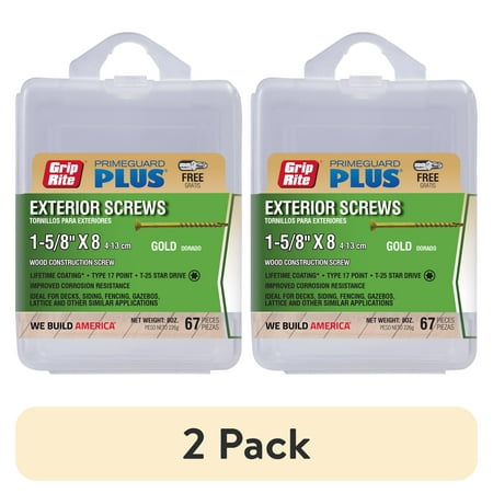 (2 pack) Grip-Rite PrimeGuard Plus #8 x 1-5/8 in. Gold Wood to Wood Deck Screw 67CT