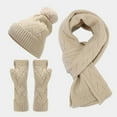 thumbnail image 2 of MIASHUI Unisex Autumn Winter Outdoor Cold Protection Warm Hat, Gloves, and Scarf Three-Piece Set, Solid Color Knit Scarf Set Beige, 2 of 9