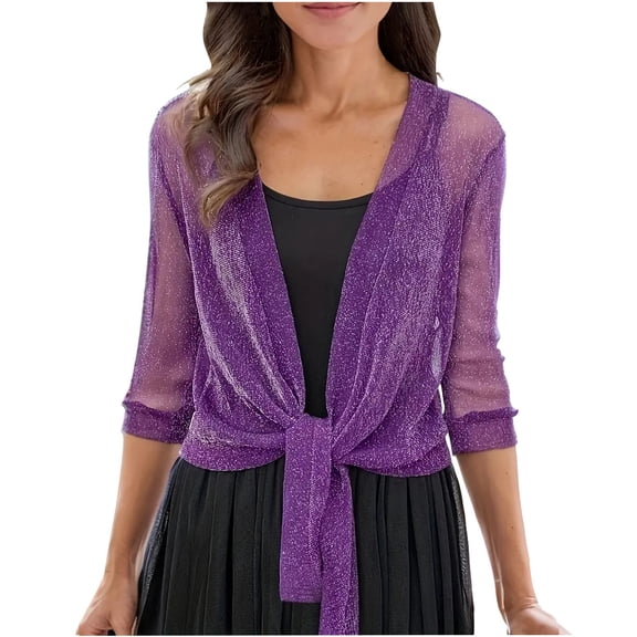 Women Sheer Shrug Mesh Knit Cover Up Lightweight Dressy Cardigan for Summer Tie Top Wrap