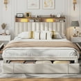 thumbnail image 2 of Queen Size Bed Frame with 3 Storage Drawers Upholstered Bed Frame with 2-Tier Shelf Bed Frame with Headboard & Side Pockets,Beige, 2 of 8