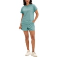 thumbnail image 2 of ATHLECHIC Women's Summer 2 Piece Short Sleeve Tops Shorts Pants Lounge Sets M Green, 2 of 5