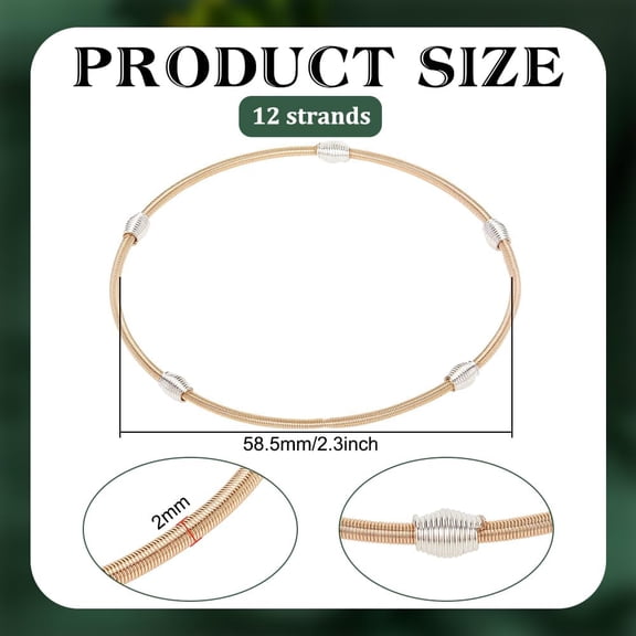 1 box 12pcs Spring Bracelets set Minimalist Steel French Wire/Gimp Wire Stretch Bracelets for Stackable Wearing Light golden Inner Diameter: 2-1/4 inch(5.85cm)