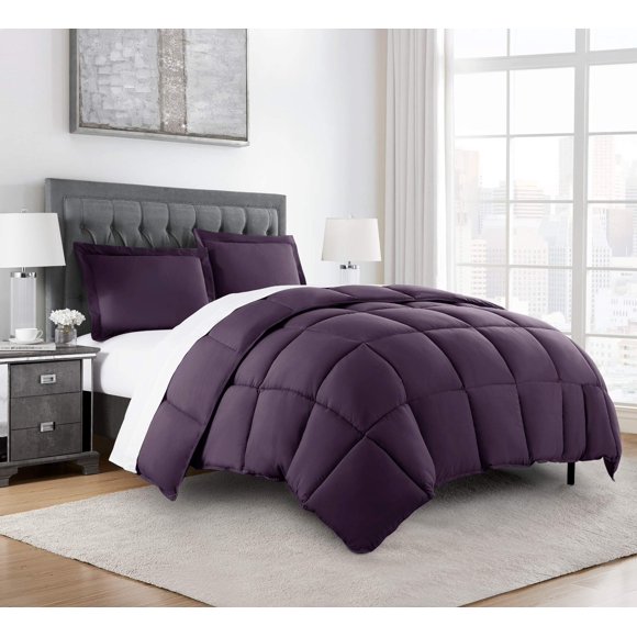 Chezmoi Collection 3-Piece Down Alternative Comforter Set - Lightweight All Seasons Luxurious Brushed Microfiber Comforter (Oversized Queen, Dark Purple)