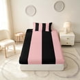 thumbnail image 4 of Manfei Geometric Stripe Twin Sheets, Pink Black Minimalist Bedding, Pink Reversible 3-Piece1 Flat Sheet + 1 Fitted Sheet + 1 Pillowcase, 4 of 6
