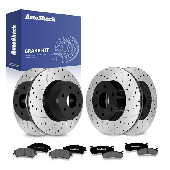 AutoShack Front Vented & Rear Vented Drilled & Slotted E-Coated Brake Rotors   Premium Ceramic Pads 12-PC Brake Kit Replacement for 2002-2003 GMC Sierra 1500 ShadowGuard