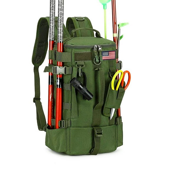 FANOTEK Fishing Backpack with Rod Holder, Waterproof Outdoor Tackle Box Bag, Fishing Gear and Equipment Storage Bag Green