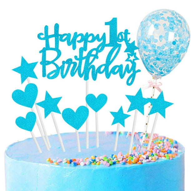 Set de adornos para pastel de primer cumpleaños, artículos para pastel de primer cumpleaños de bebé, decoración para fiesta de cumpleaños de niño o niña.