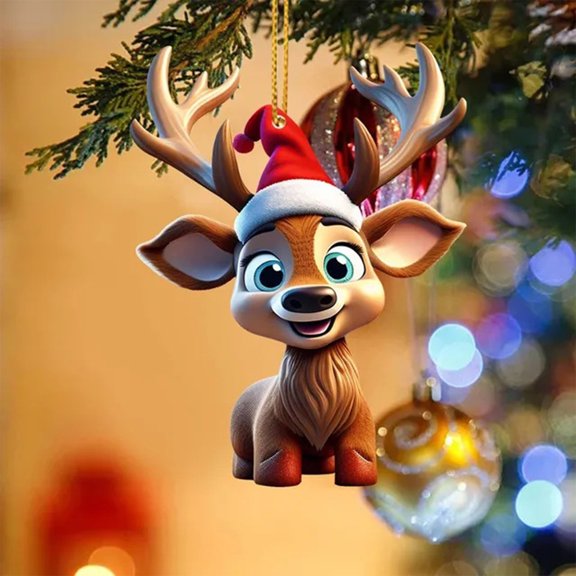 Holloyiver Christmas Decorations Ornaments, Acrylic Elk Pendant Car Tiny Retro Funny Hanging Outdoor for Christmas Tree Holiday Party Farmhouse Home Rustic Decor Ornament Decoration