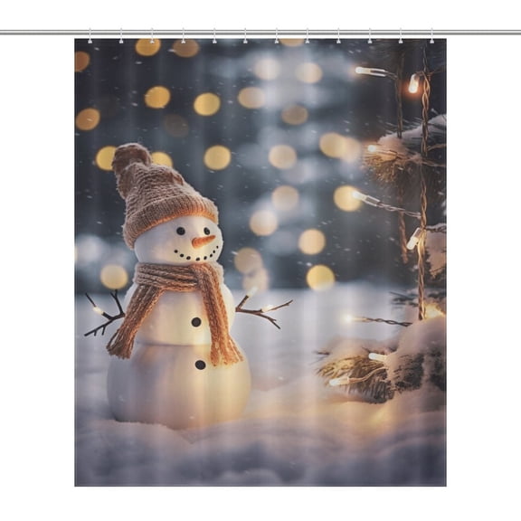 Merry Christmas Snowman Christmas Tree Shower Curtain Ornament Bathroom Curtains with Fabric Bathroom Decor