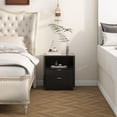 thumbnail image 6 of Fluted Nightstands Set of 2, Black Night Stands with 2 Drawers and Open Shelves, Wooden Bedside Table Modern Design End Table for Bedroom Living Room Sofa Office (2, Black), 6 of 9
