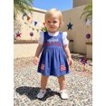 thumbnail image 5 of Cenuakty Toddler Newborn 3M 6M 12M 18M Girls 4th of July Outfit Ruffled Short Sleeves Rompers and Letter Flag Embroidery Overalls Dress Set Cute Clothes, 5 of 9