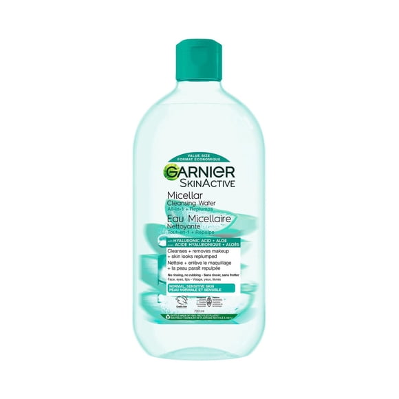 Garnier Eau Micellaire Démaquillante, Tout-En-Un Démaquillant Hydratant et Repulpant + Nettoyant Visage à l'Acide Hyaluronique & Aloès, Hypoallergénique, Peaux Normales à Sensibles, 700 ml