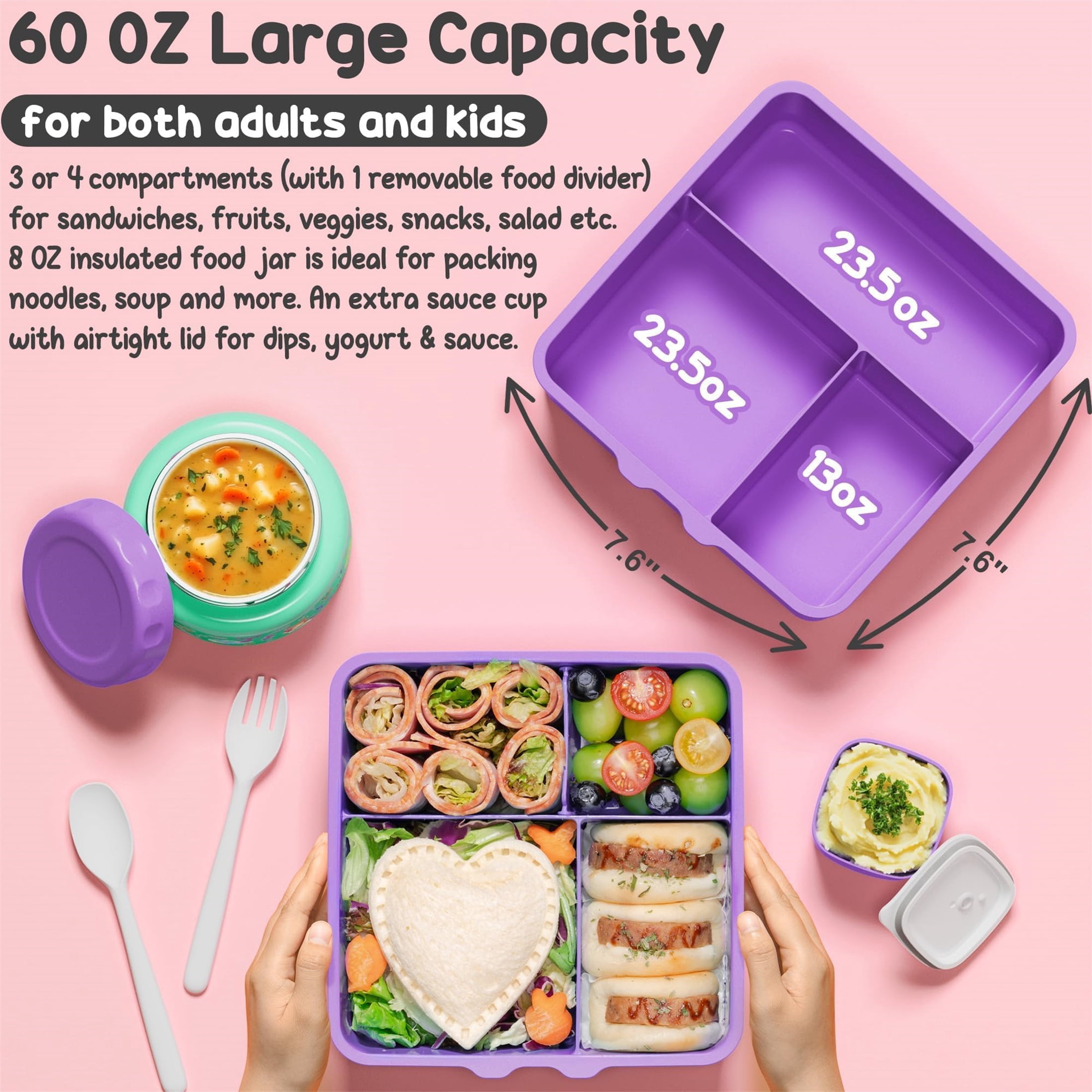 Bento Lunch Box Set for Teen Adult, Lunch Food Container 3-4 Compartment with 14 OZ Water Bottle, Food Jar, Insulated Lunch Bag, Sauce Cup, Utensils, Red & Green