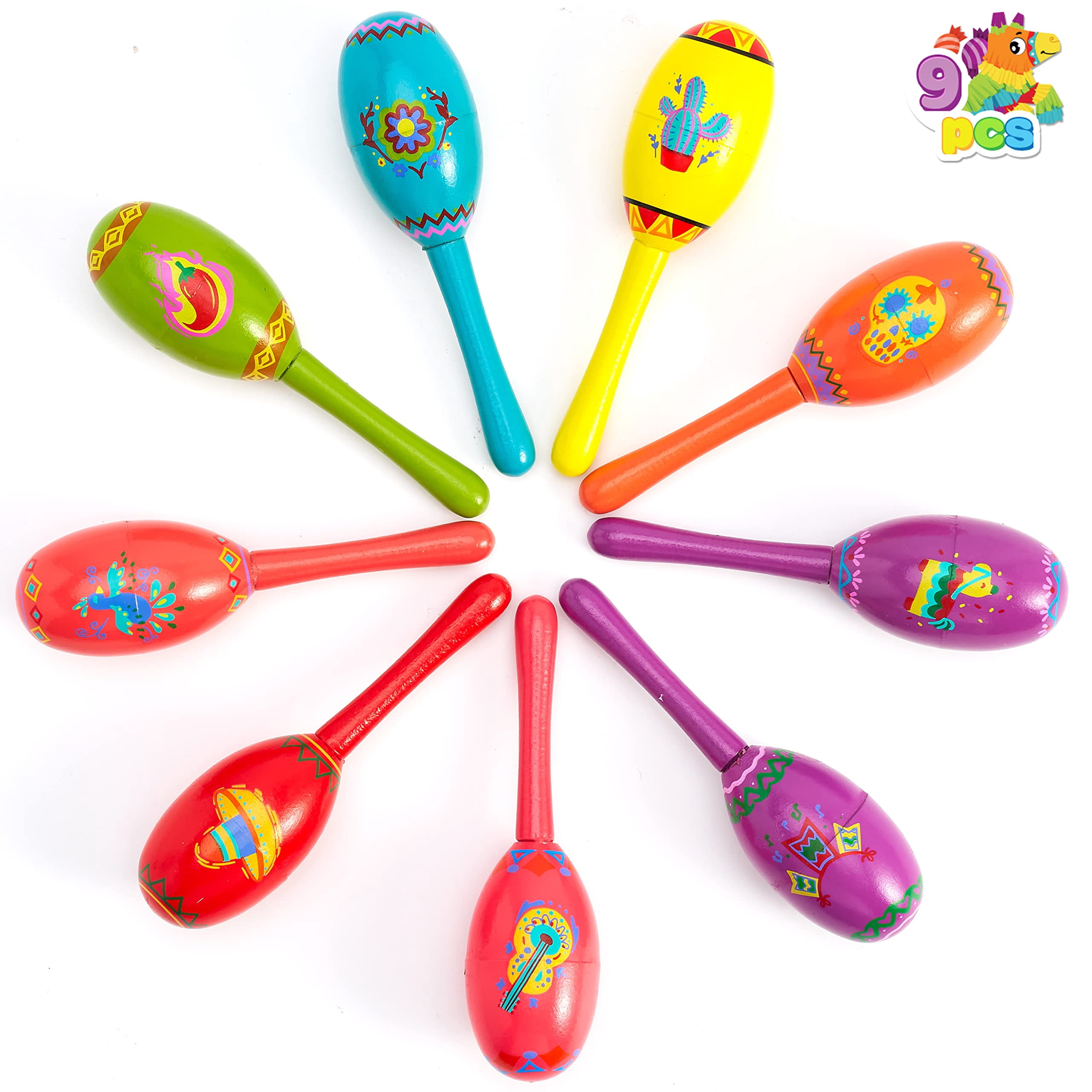 JOYIN 9 Pcs Fiesta Wooden Maracas for Cinco De Mayo Party Favors