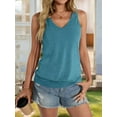 thumbnail image 4 of Womens Banded Bottom V Neck Tank Tops Sleeveless Shirts Casual Loose Fit Clothes 2025 Summer  Blue XXL, 4 of 6
