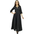thumbnail image 3 of Bimba Flared Pom-Poms Cotton Black Kurta Anarkali Classic Dress With Scarf-16, 3 of 7