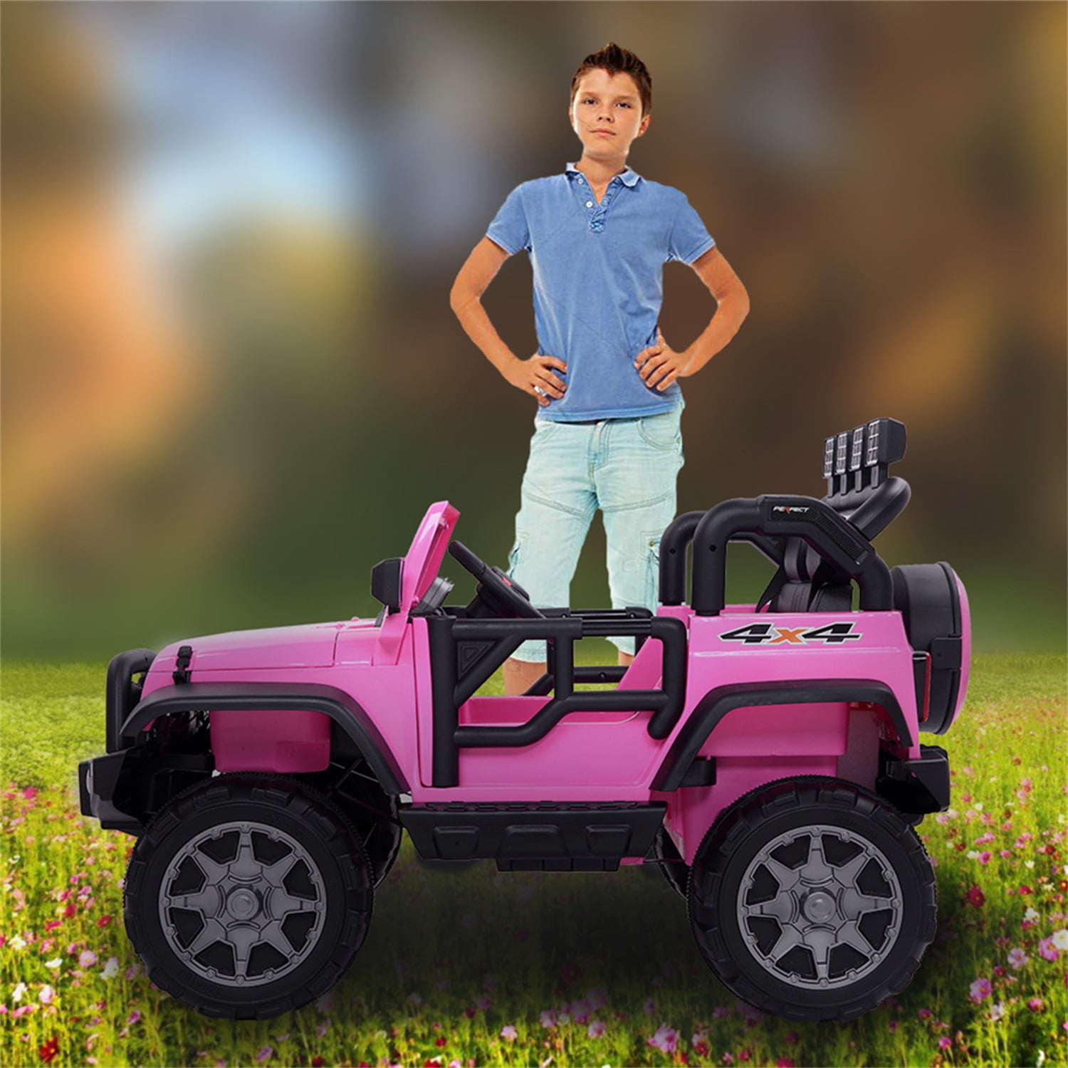 CIPACHO 12V Kids Ride On Car Toy, Electric Jeep Rechargeable Battery 4 mph Remote Control, Pink