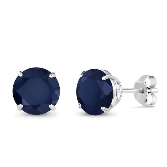 Gem Stone King 18K White Gold Blue Sapphire Stud Earrings for Women Men (2.20 Cttw, Gemstone Birthstone, Round 6MM)