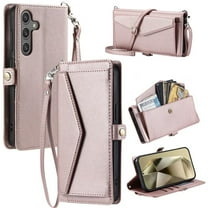 For Samsung Galaxy A17 5G Wallet Phone Case-PU Leather Flip Cover with 3 Credit Card Slots,Hidden buckle Pocket & Detachable Shoulder Strap and Wrist Strap,Shockproof,Pink,For Galaxy A17 5G