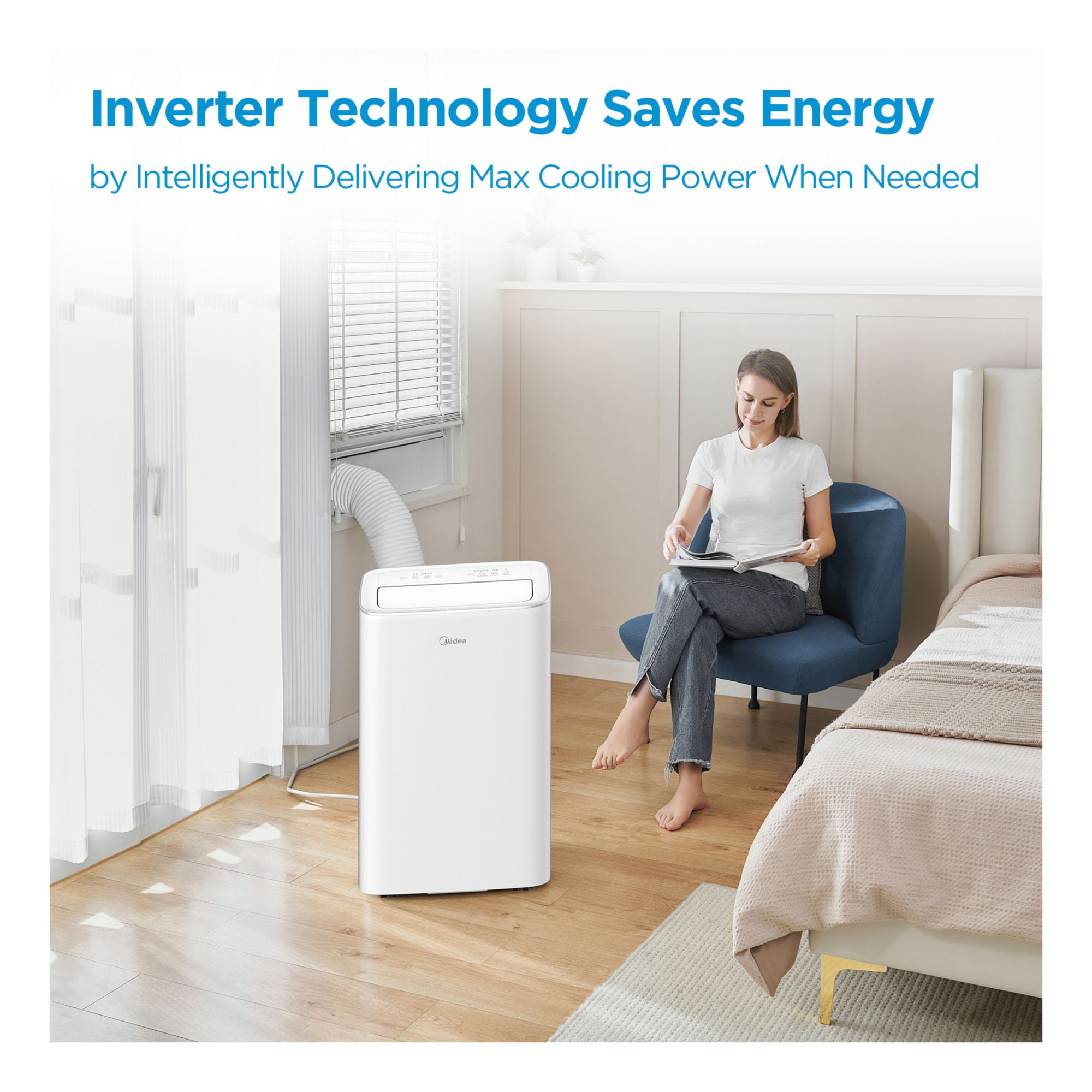 Midea 10,000 BTU Portable Air Conditioner, Smart Inverter, 3-In-1 Ventilate, Dehumidifier, Cool, Comfortsense Remote, White, MAP10V1JWT-B