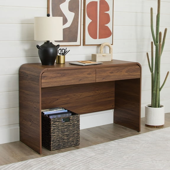 Better Homes & Gardens Juliet Curved Loft Desk with Storage, 19-inch depth, Walnut Finish