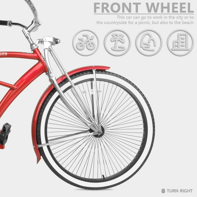 Micargi MUSTANG GTS 26 Stretch Cruiser Coaster Brake Single Speed Black Spokes One Piece Crank Springer Fork with Moon Type Handlebar Alloy Matte