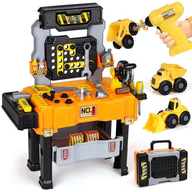 Banco de herramientas Lehoo Castle Toddler con taladro eléctrico y vehículos