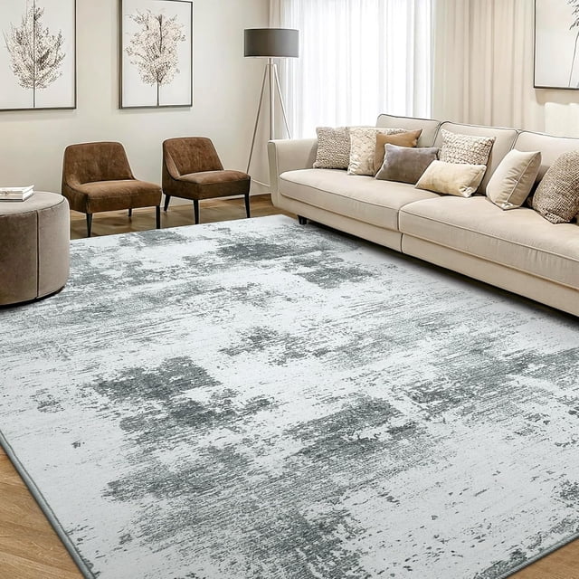 Modern Abstract Area Rugs for Living Room x Non Slip Machine Washable Rug Lightweight Low Pile Floor Carpet for Bedroom Dining Room Nursery Home Office Entryway Rugs Grey