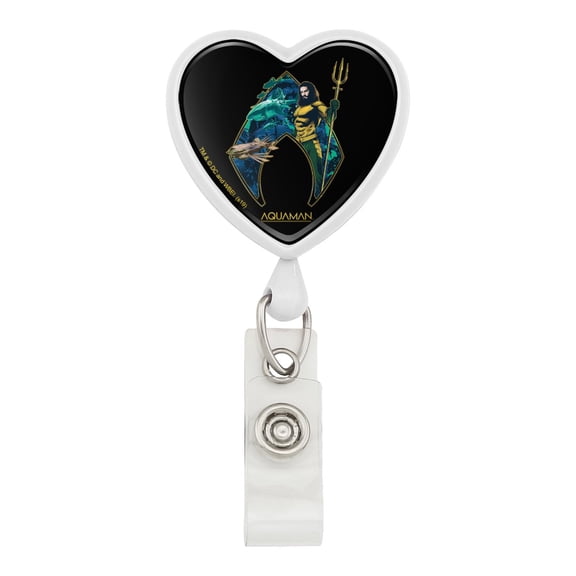 Aquaman Movie Atlantis Logo Heart Lanyard Retractable Reel Badge ID Card Holder